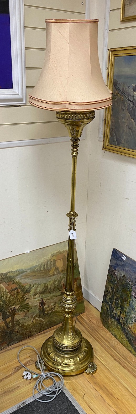 A Victorian telescopic oil lamp standard, converted to electricity